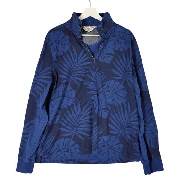 BEN SHERMAN Pullover Cardigan Mens Size L 1/4 Zip Long Sleeve Tropical Leaf Blue - Picture 1 of 10